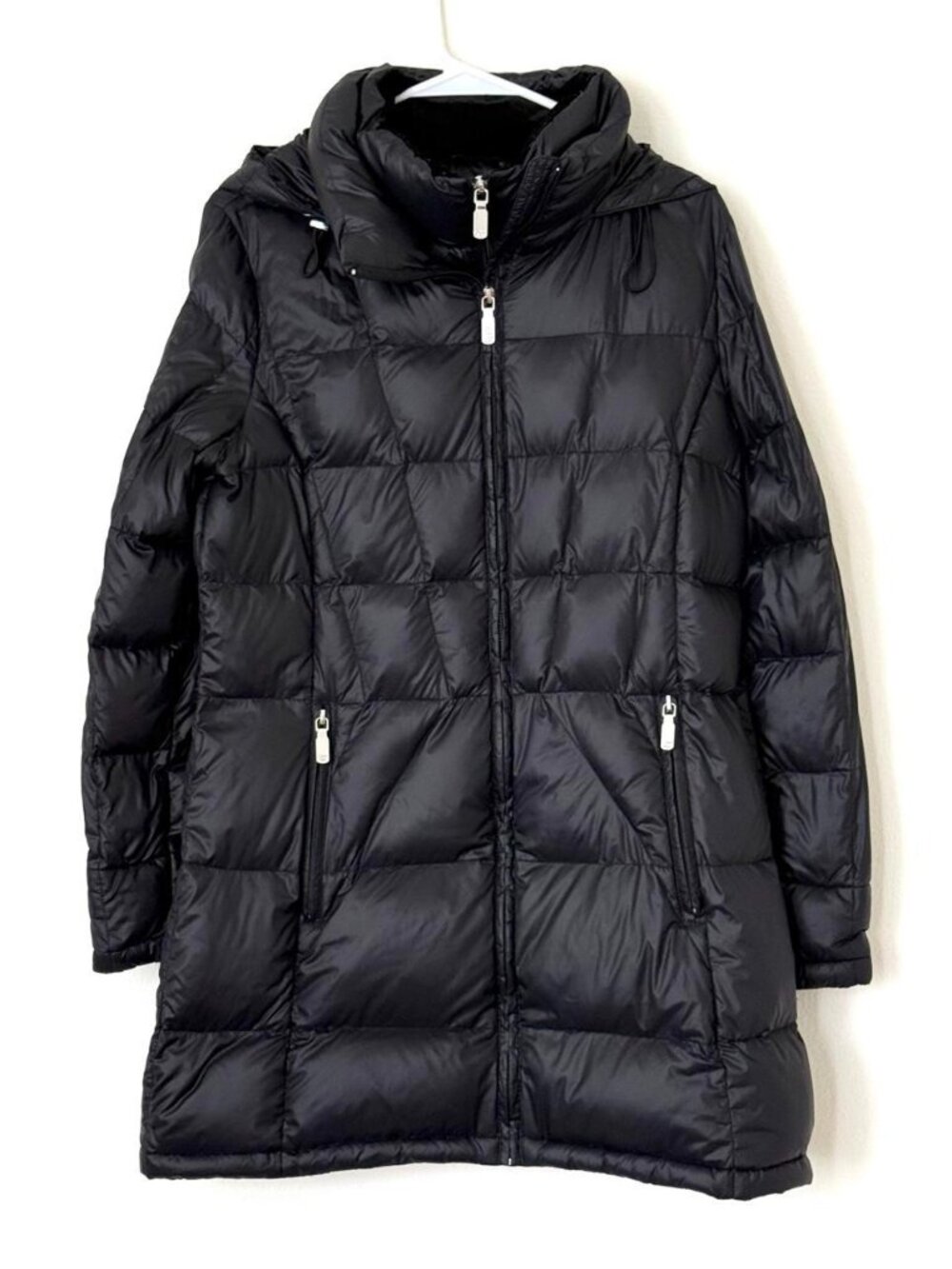 Calvin Klein Premium Down Midi Puffer Black Coat Hooded Size M